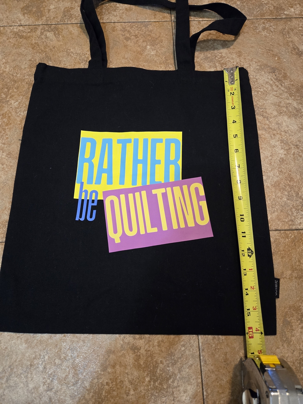 Black Canvas Tote with Colorful 'Rather Be Quilting' Graphic - Picture 6 of 6